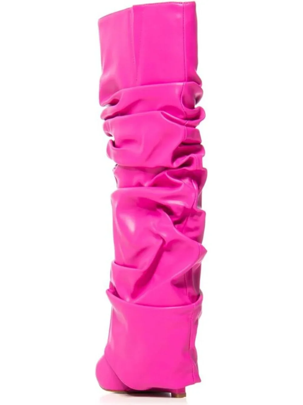 Women's Pink Heel Wide Calf Pointed Toe Slouched Fold Over Knee High Boots